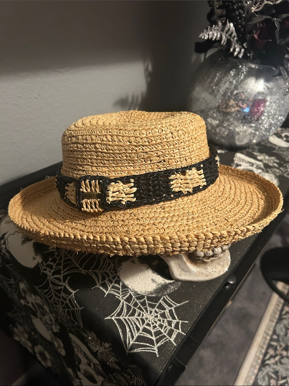 Scala Woven Straw Hat with Black Band Detail